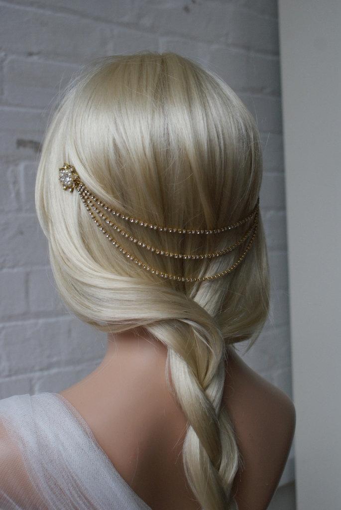 Wedding - Gold Headpiece with pearls - Bohemian Wedding Headpiece - Gold chain headpiece - Bridal or Bridesmaids Hair Accessory - 1920s Headpiece - UK