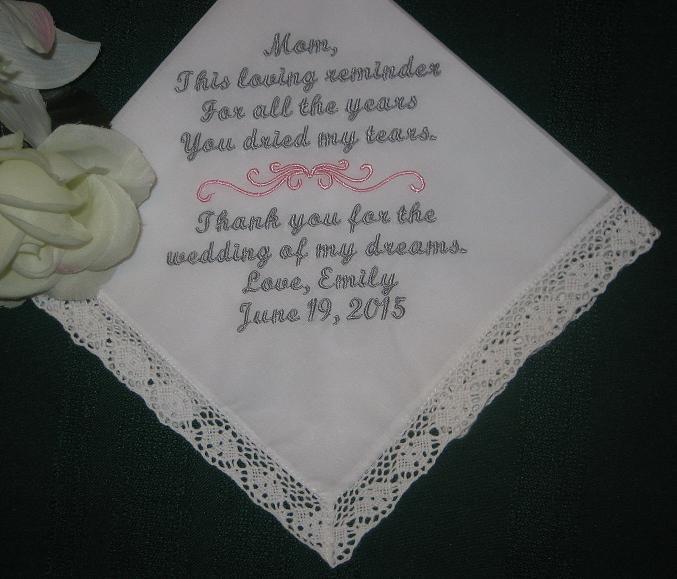 Wedding - Embroidered Mother of the Bride Gift – Mother of the Bride Handkerchief – Wedding Handkerchief – Personalized Hankie116S