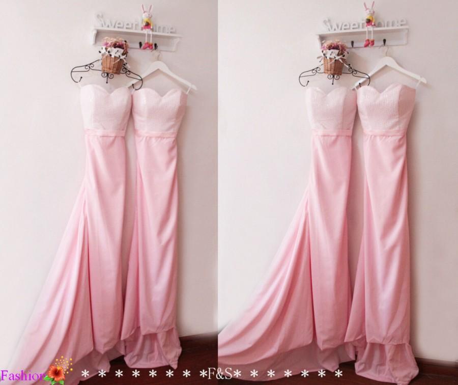 Mariage - Long Pink Bridesmaid Dress,Mermaid Sparkly Bridesmaid Dress,Mermaid Prom Dress,Pink Prom Dress, Sequin Evening Dress,Bridesmaid Dresses Pink
