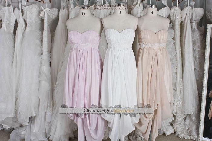 زفاف - Romantic Strapless Sweetheart Short Beach Bridesmaids Dresses in Pale Pink, Ivory and Light Champagne, Short Beach Bridesmaid Dress B511