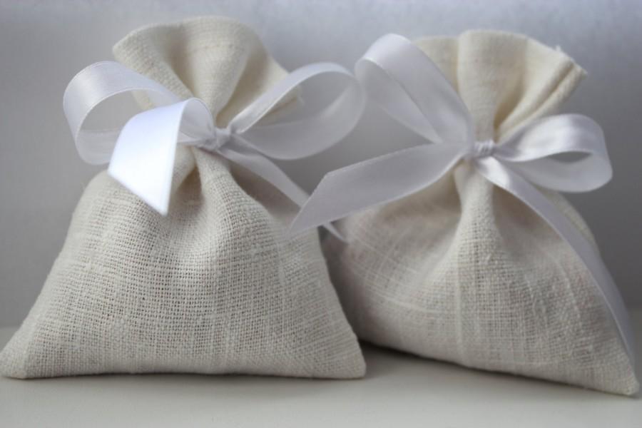 زفاف - Set of 100 - Wedding Favor, Wedding Bags. White Linen Favor Bags