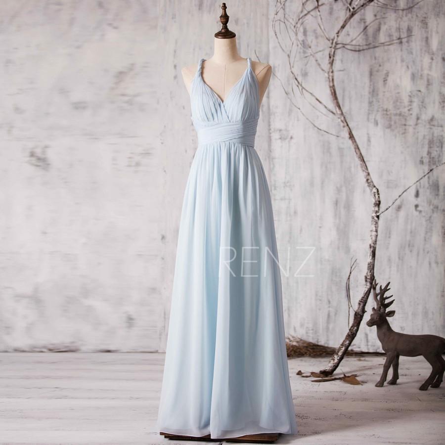 زفاف - 2015 Light Blue Bridesmaid dress, V neck Wedding dress, Criss Cross Strap Evening dress, Long Formal dress, Prom dress floor length (Z048)