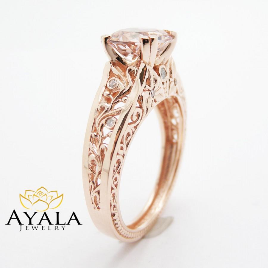 زفاف - Vintage Engagement Ring 14K Rose Gold Morganite Engagement Ring Vintage Rose Gold Ring