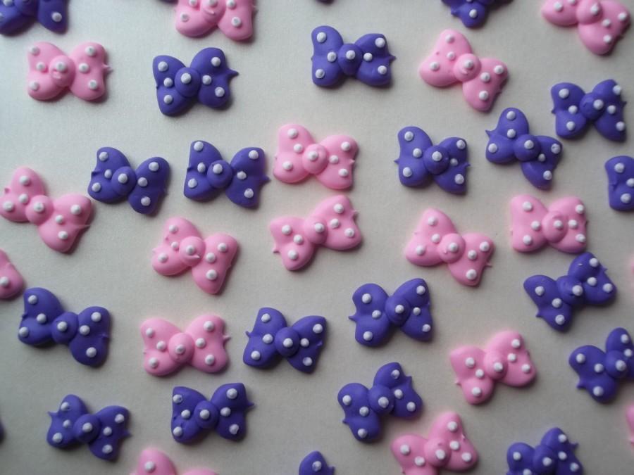 Wedding - Royal icing polka dot bows -- pink, purple, or red  -- Cupcake toppers cake decorations cake pops edible Minnie Mouse (24 pieces)