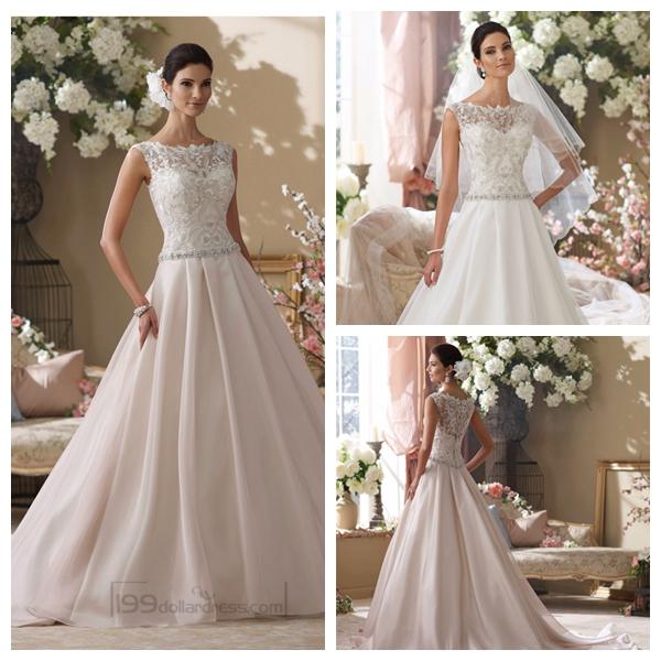 Wedding - Illusion and Scalloped Lace Bateau Neckline A-line Wedding Dresses