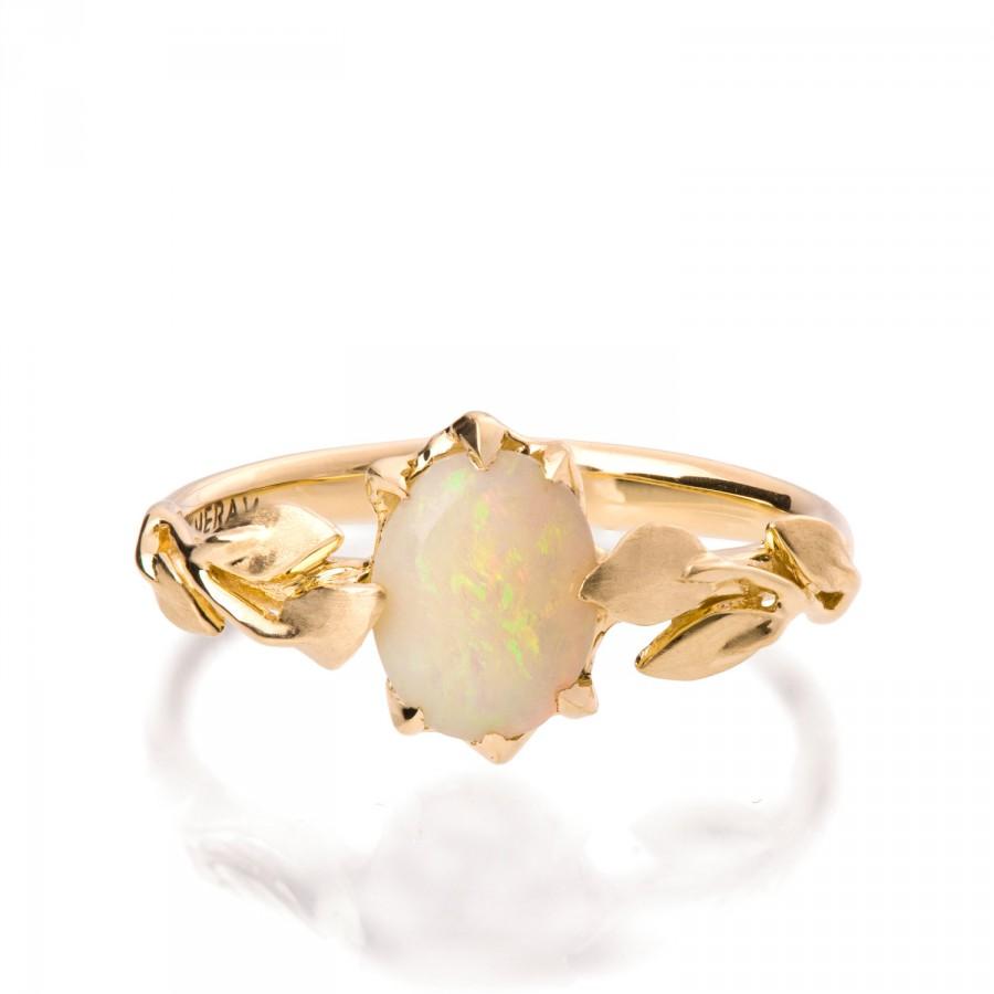 زفاف - Opal engagement ring, Opal ring, Opal 18K Gold Ring, Opal Jewelry, Unique Engagement ring, Australian Opal Ring, Leaves Opal Ring, 14