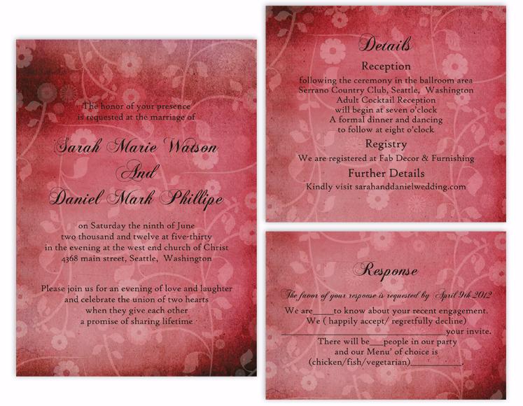 Hochzeit - DIY Rustic Wedding Invitation Template Set Editable Word File Download Printable Invitation Wine Red Invitation Vintage Floral Invitation
