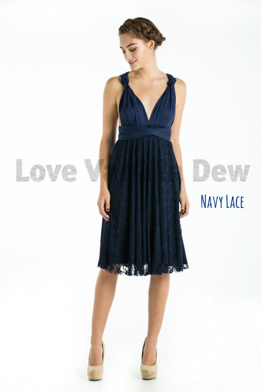 Mariage - Bridesmaid Dress Infinity Dress Navy Lace Knee Length Wrap Convertible Dress Wedding Dress