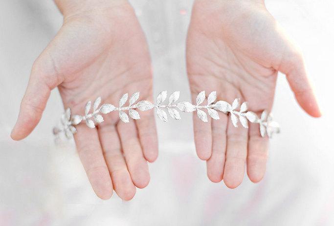 Hochzeit - The Athena - Simple Silver Leaf Crown, Silver Leaves Headband, Bridal or Special Occasion Boho Headband, Halo