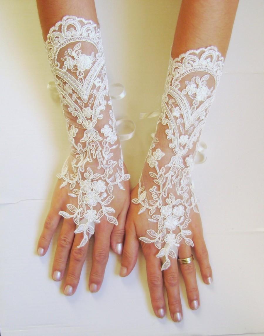 Wedding - Long Ivory Wedding gloves bridal gloves lace gloves fingerless gloves ivory gloves french lace gloves free ship 0006