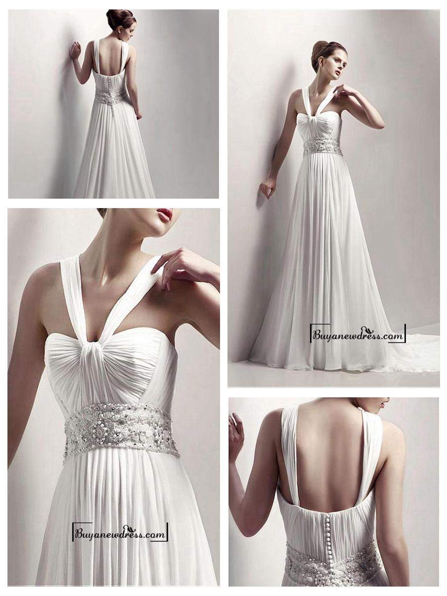 Hochzeit - Adorable Halter Beading A-line Chiffon Wedding Dress