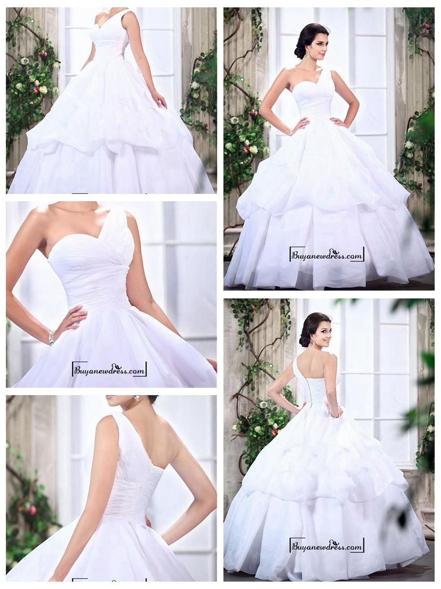 Hochzeit - Adorable Satin & Organza Satin Ball gown One Shoulder Neckline Raised Waist Bridal Dress