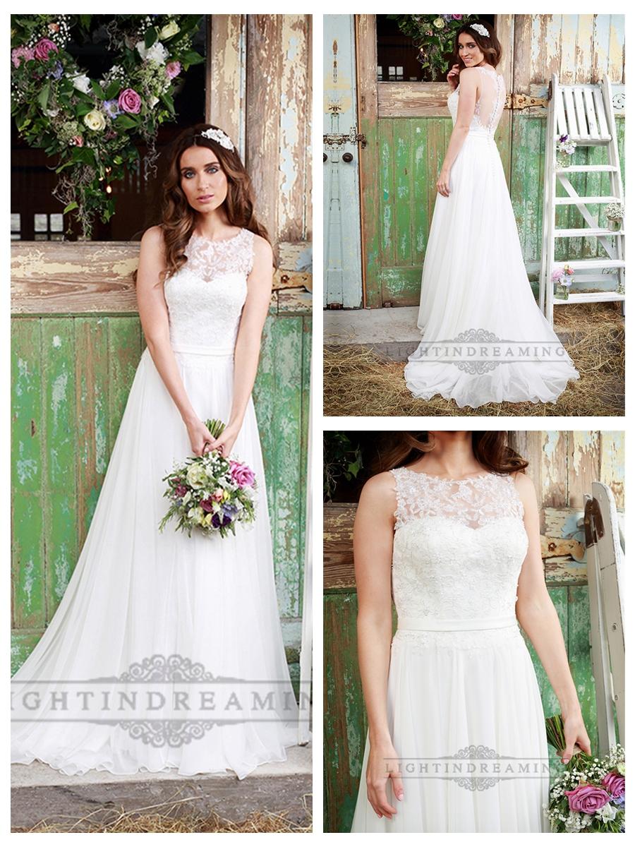 زفاف - Luxury Illusion Neckline Lace Bodice Wedding Dress