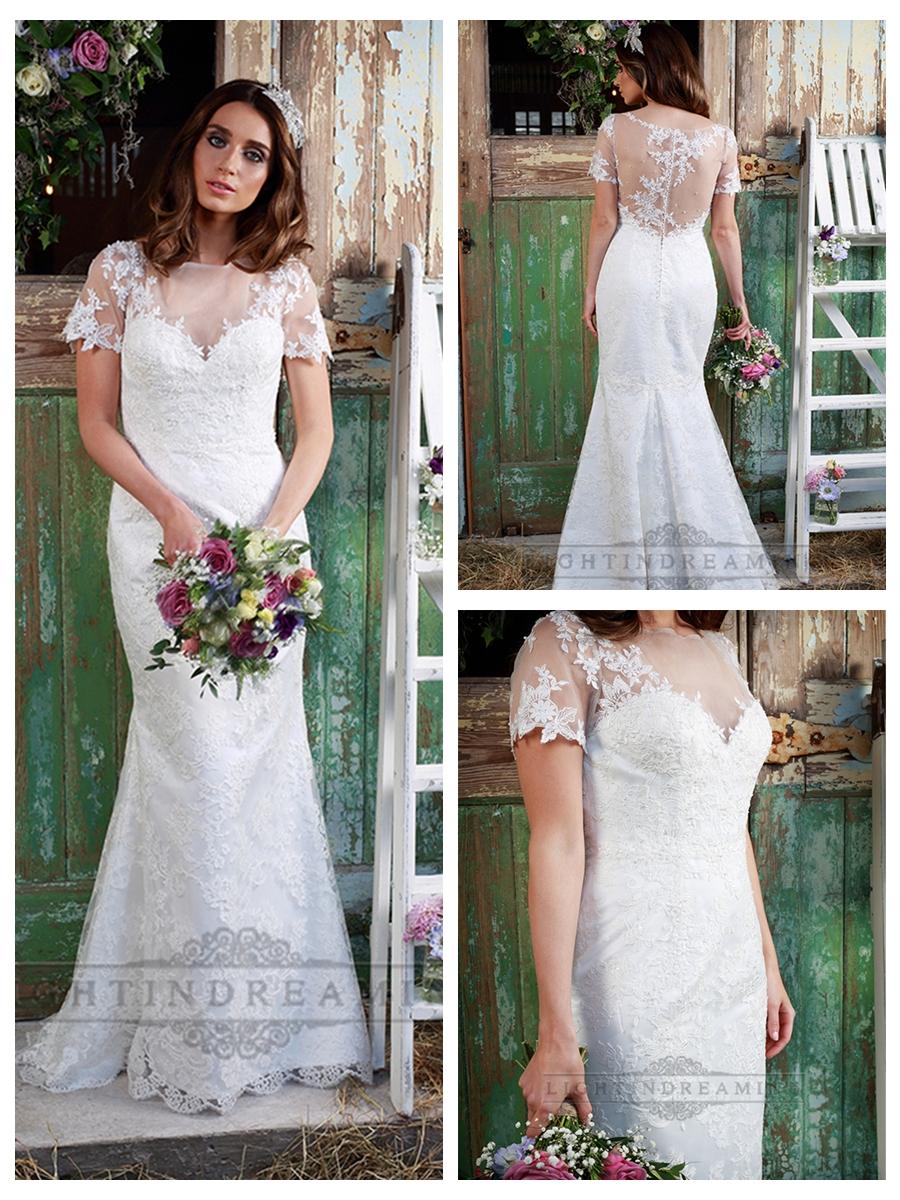 Wedding - Illusion Neckline Short Sleeves Lace Mermaid Wedding Dress