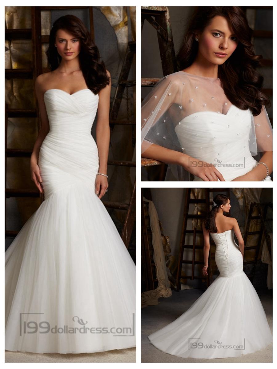 Hochzeit - Fit and Flare Strapless Criss-cross Pleated Sweetheart Wedding Dresses