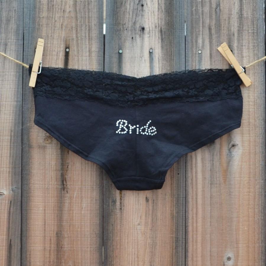 زفاف - NEW to Bridal Party  - BRIDE Rhinestone Bridal Panties - Bride Undie with black lace - Bling underwear Size Large - Ships in 24hrs