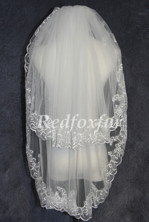 زفاف - 2T White Ivory Bridal Veil - Lace + comb - elbow veil - wedding veil -bridal accessory