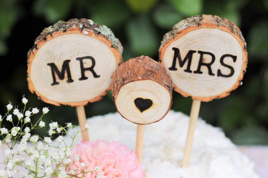 زفاف - Wedding Cake Topper, Mr loves Mrs, rustic wedding cake topper, wedding decorations, tree slice cake topper