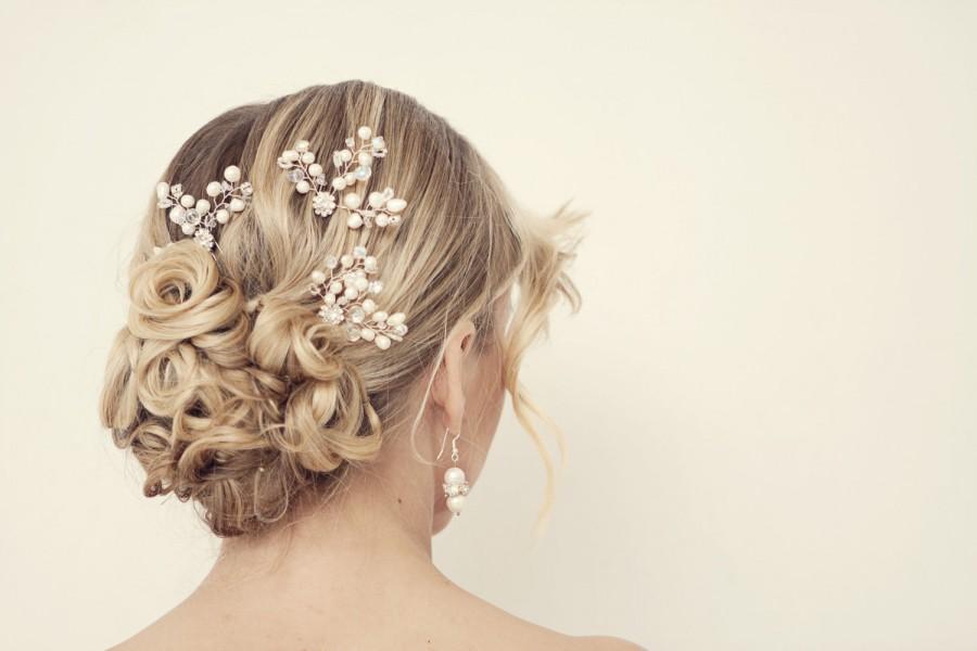 زفاف - Pearl hair pins, Bridal hair pins, Pearl and crystal hair pins, Bridal hair accessories, pearl hair accessories