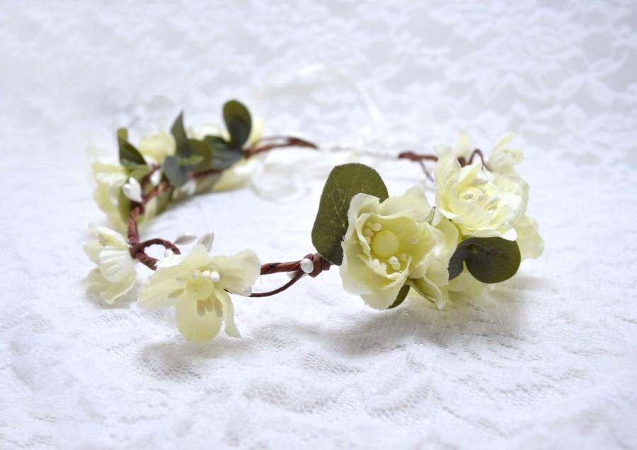 Wedding - White flower crown, Bridal crown, Wedding circlet, Ivory bridal hair piece, Flower hair wreath, Floral crown, Bridal headpiece ivory circlet