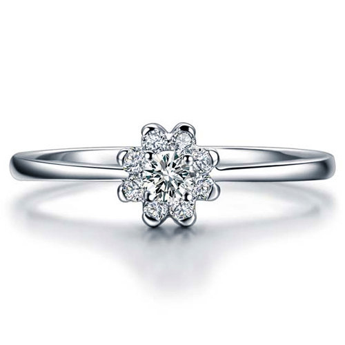 Wedding - Round Shape Cluster Settings Diamond Engagement Ring 14k White Gold or Yellow Gold Art Deco Diamond Ring