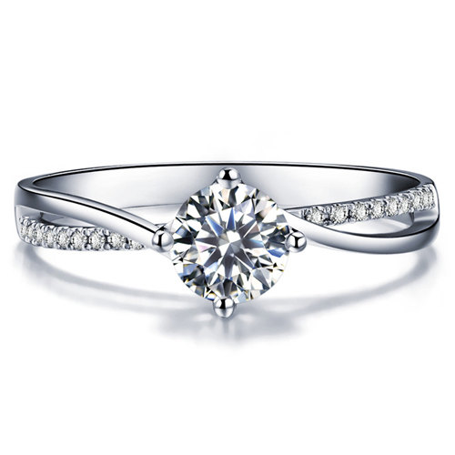 زفاف - Round Shape Brilliant Moissanite Engagement Ring with Diamonds 14k White Gold or 14k Yellow Gold Diamond Ring