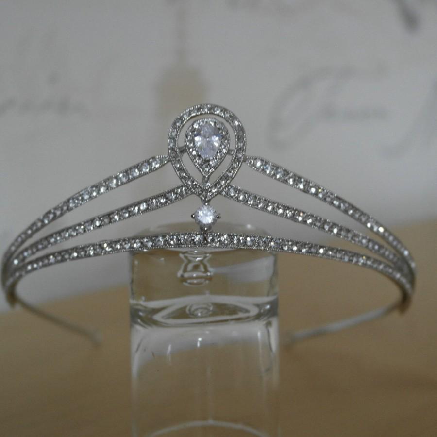 Hochzeit - Vintage wedding tiara, Marcasite style bridal tiara, Gatsby, rhinestone bridal headpiece, Art Deco wedding hair accessory, vintage headpiece
