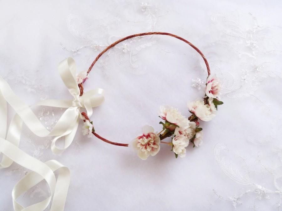 زفاف - bridal headpiece, ivory flower headband, ivory flower hairpiece, flower crown, bridal hair pieces, rustic wedding, pink flower crown wedding