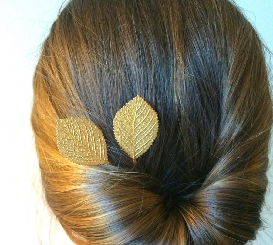 Свадьба - Gold Birch Leaf Hair Pins Leaf Bobby Pins Bridal Hair Pins Gold Hair Accessory Leaf Hair Clips Fall Wedding Bridal Hair Pins Gold Aspen Leaf