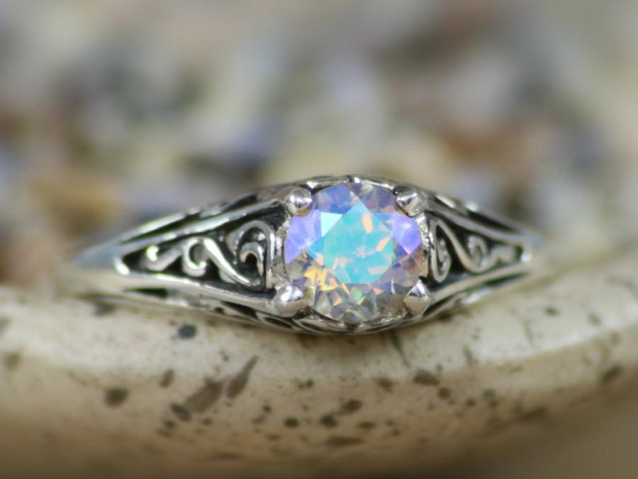 Hochzeit - Size 6 - Delicate Rainbow Topaz Engagement Ring in Sterling - Silver Filigree Promise Ring or Commitment Ring - Ready To Ship - Gift For Her