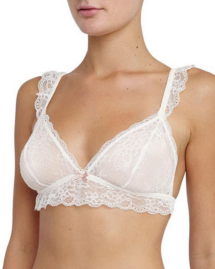 Mariage - Eberjey Enchanted Embroidered-Lace Bralette, Frosted Cream