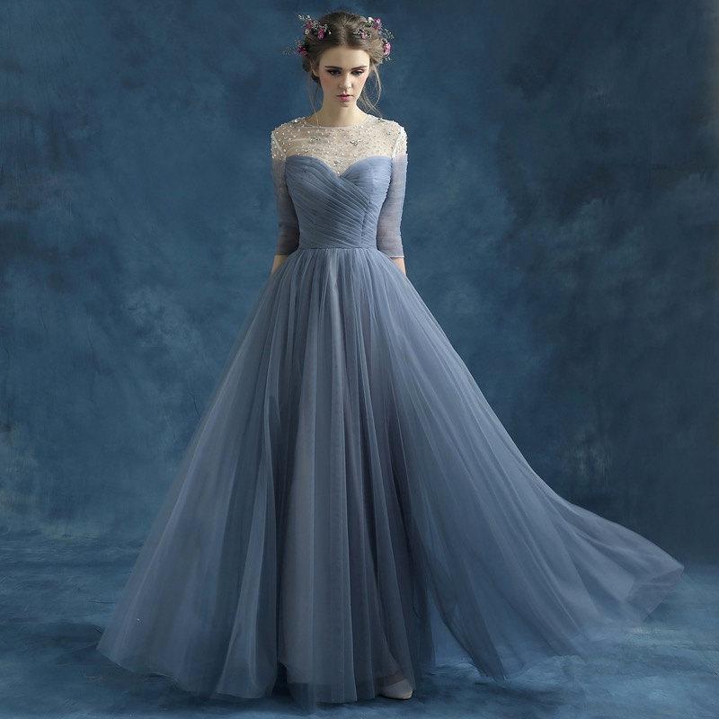 Mariage - Bridesmaid Dress/  Blue Grey perspective halter bride bridesmaid Dress perform wedding gown dress/ Wedding Dress/ Dinner Dress