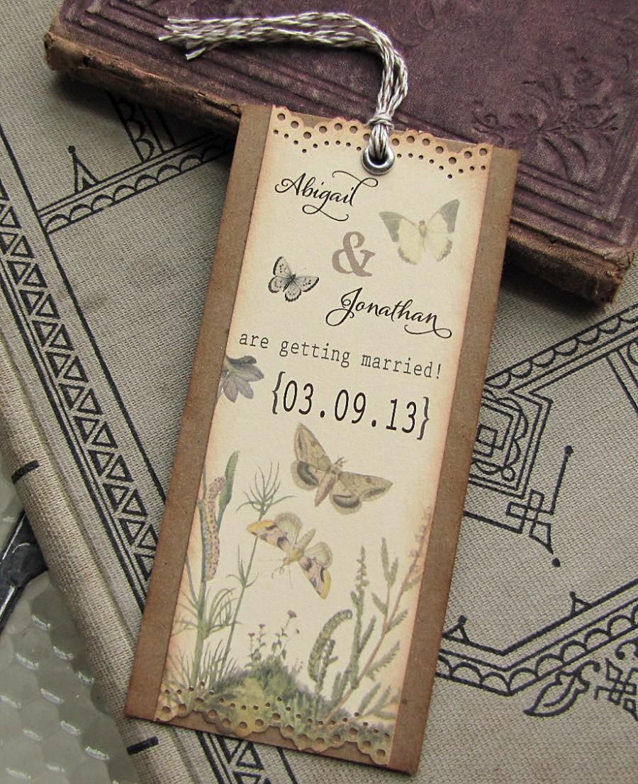 Wedding - Vintage Garden Wedding Save the Date Bookmark Botanical Butterflies