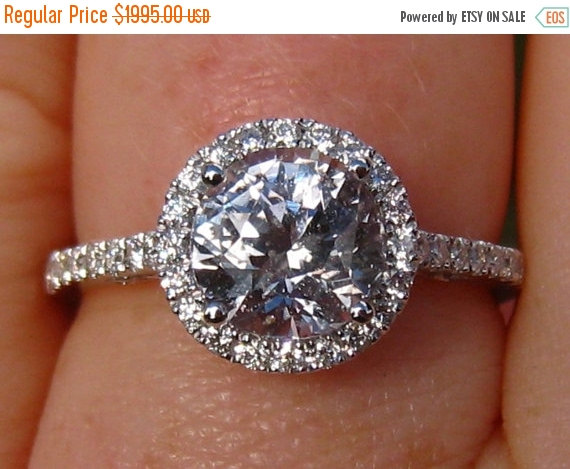 زفاف - Valentines Day Sale... Gray Sapphire Engagement Ring, 2.2 Carat Grey Ceylon Sapphire  in White Gold Diamond Halo Engagement Ring