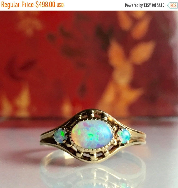 Hochzeit - VALENTINES DAY SALE Antique Opal 12k Rose Gold  Etruscan Revival Victorian Engagement Ring 3 Opals 1900 Rare by M.B. Bryant .78 Ct Promise R