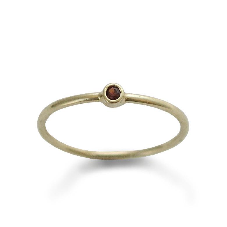 Hochzeit - Classic stacking Garnet Ring, Tiny Garnet Ring, Shiny Engagement Ring, Thin Solitaire Garnet Band, 14K Gold, Round stacking Bridal ring Sale