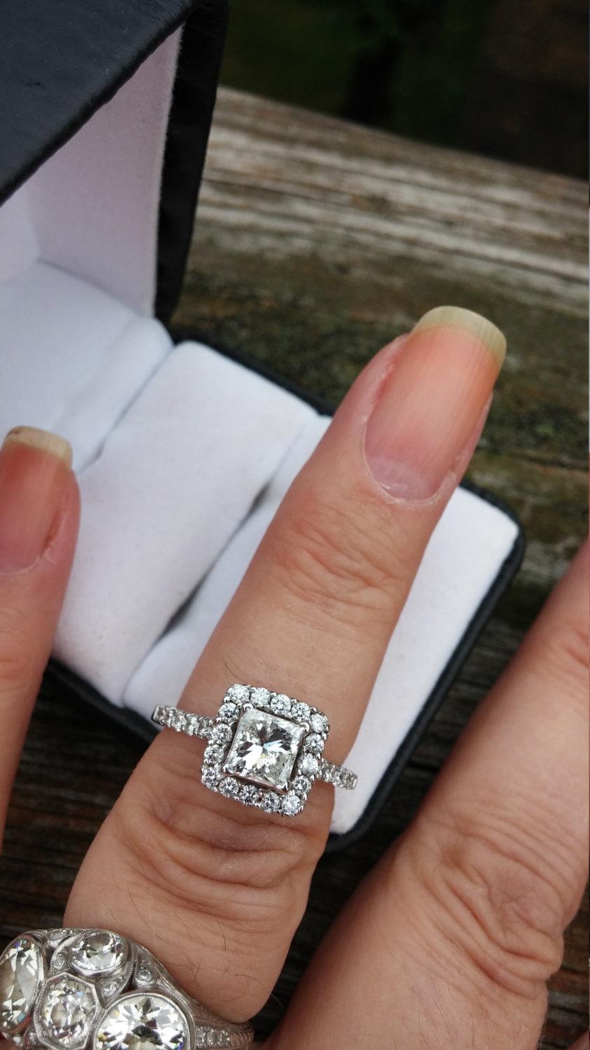 Hochzeit - 14k Gold 1ct Center Princess Cut Diamond Wedding Engagement Ring