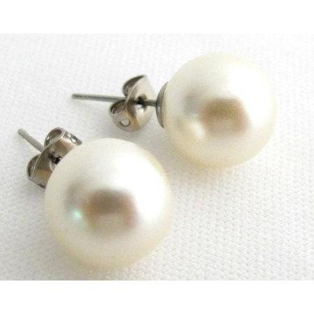 Wedding - 12mm Pearl Stud Earrings, Ivory Pearl Stud Earrings, Wedding Pearl Stud Earrings,Bridesmaid Earrings,Wedding Party Gift Free Shipping USA