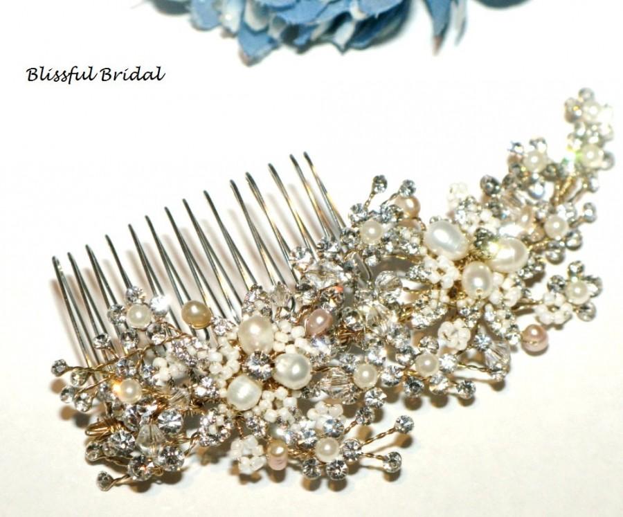 زفاف - Gold Pearl Beaded Wedding Comb, Gold Hair Comb, Rum Champagne Gold Comb, Bridal Gold Comb, Gold Hair Accessory