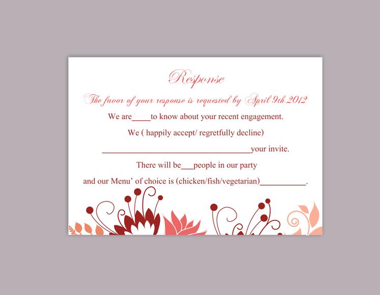 Mariage - DIY Wedding RSVP Template Editable Word File Instant Download Rsvp Template Printable RSVP Card Floral Red Peach Rsvp Card Elegant Rsvp Card