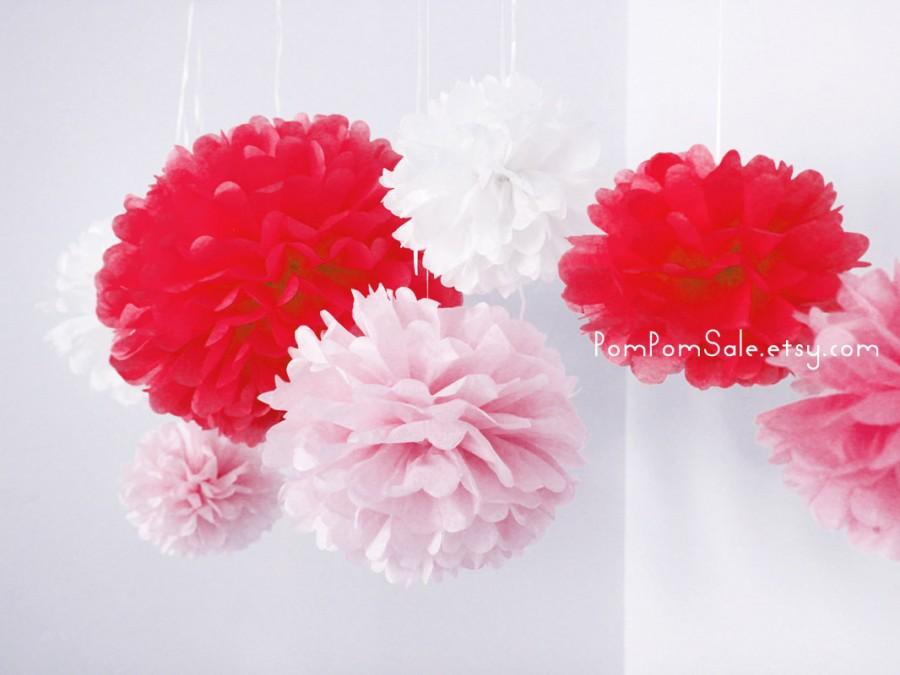 Hochzeit - Valentine's Day - 9 Tissue Paper Pom Poms - Fast Shipping -  for Valentine's Day decoration and any moments full of romance