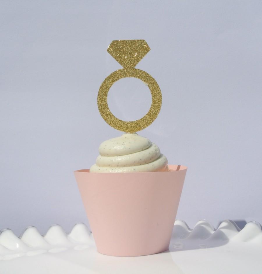Свадьба - Engagement Ring Cupcake Toppers-Engagement Party Decorations, Bachelorette Party Decorations, Gold Cupcake Toppers