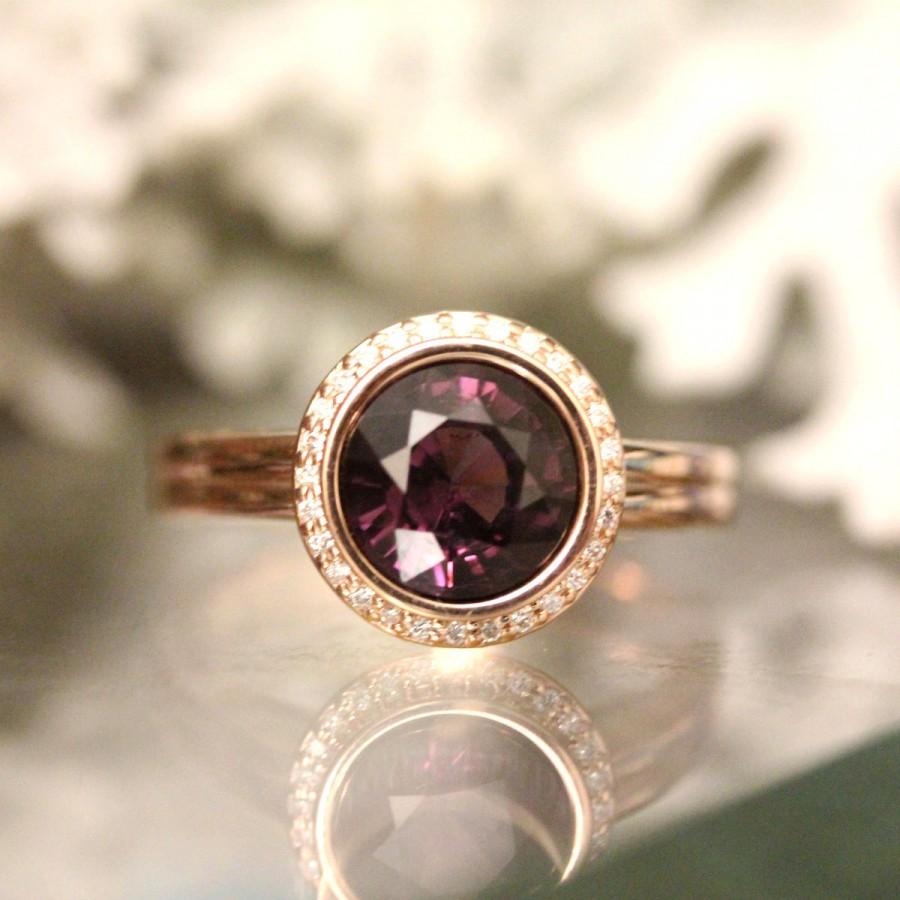 Wedding - Purple Spinel 14K Rose Gold Ring, Diamond Ring, Engagement Ring, Gemstone Ring, Stacking Ring, Anniversary Ring - Made To Order