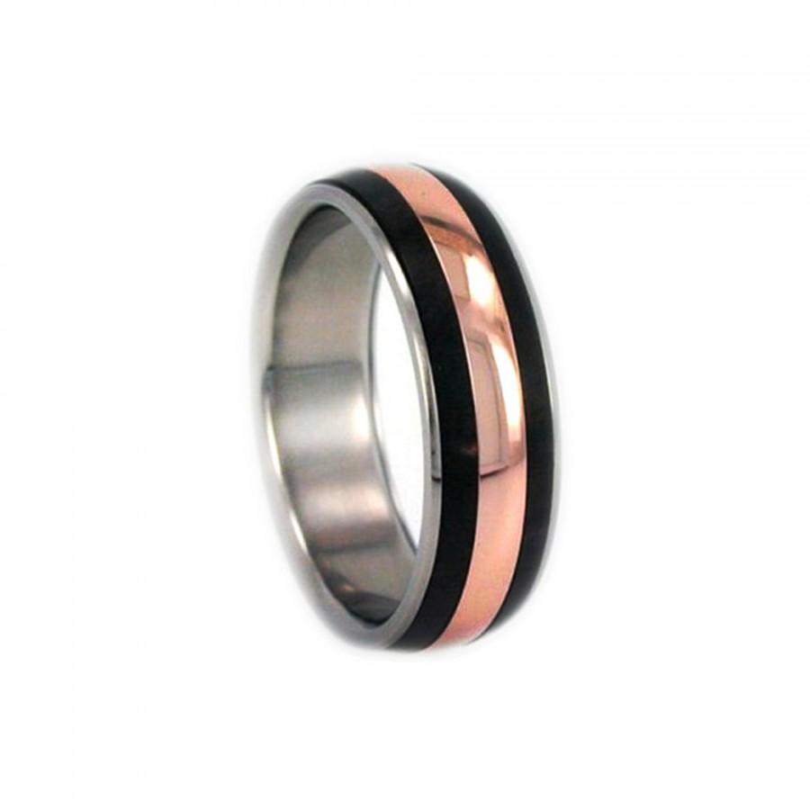 زفاف - Rose Gold Ring, Titanium Ring with Rose Gold and Blackwood Inlay, Wedding Band Ring, Ring Armor Included