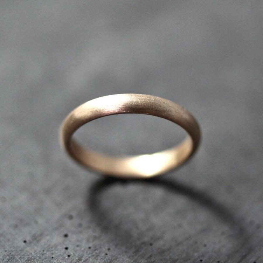 Wedding - Women's or Men's Gold Wedding Band, 3mm Half Round Recycled 14k Yellow Gold Ring Brushed Gold Wedding Ring - Made in Your Size