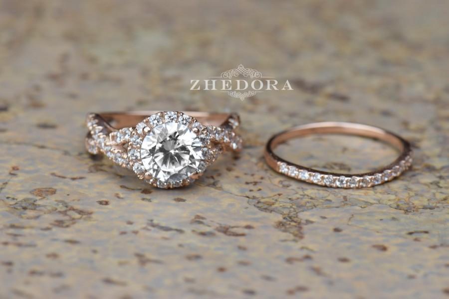 زفاف - 2.15 CT Round Cut Engagement Ring band set in Solid 14k or 18k Rose Gold Bridal, Wedding Set , Engagement Set, Lab Created Diamond