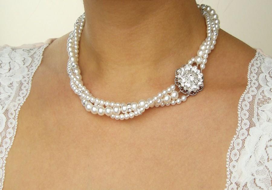 زفاف - Vintage Bridal Necklace, Twisted Pearl Wedding Necklace, Ivory White Pearl Wedding Jewelry, Art Deco Bridal Jewelry, LILITH