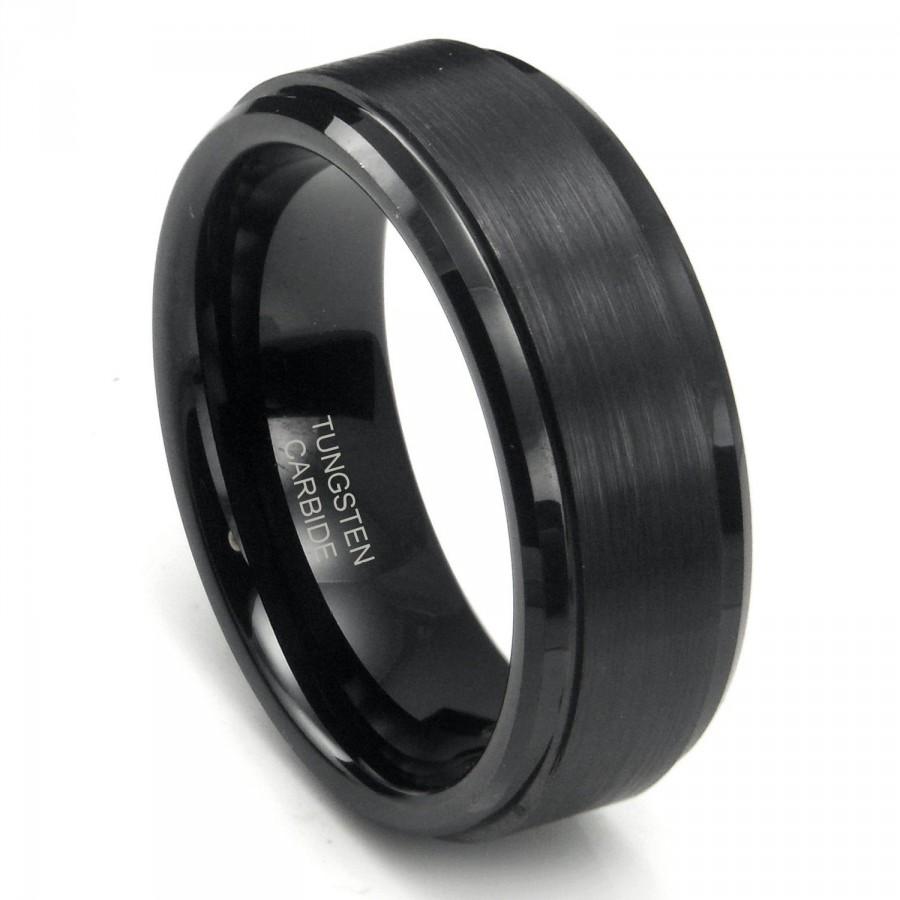 8mm Black High Polish Matte Finish Men39s Tungsten Ring Wedding Band 