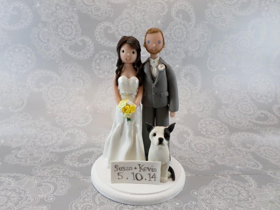 Свадьба - Cake Topper Customized Bride & Groom with a Dog Wedding 