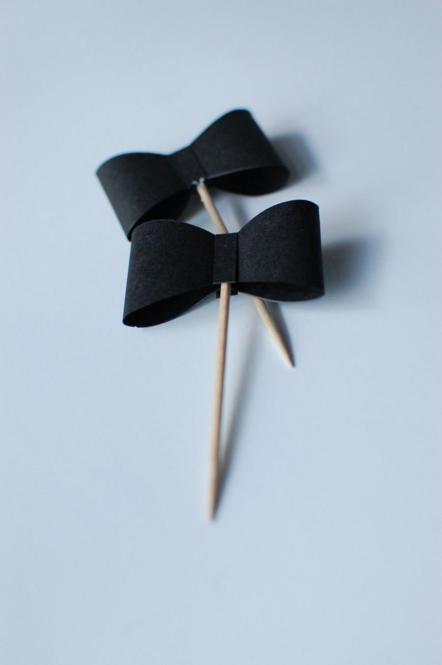 Wedding - 12 Paper Bowtie Cupcake Toppers